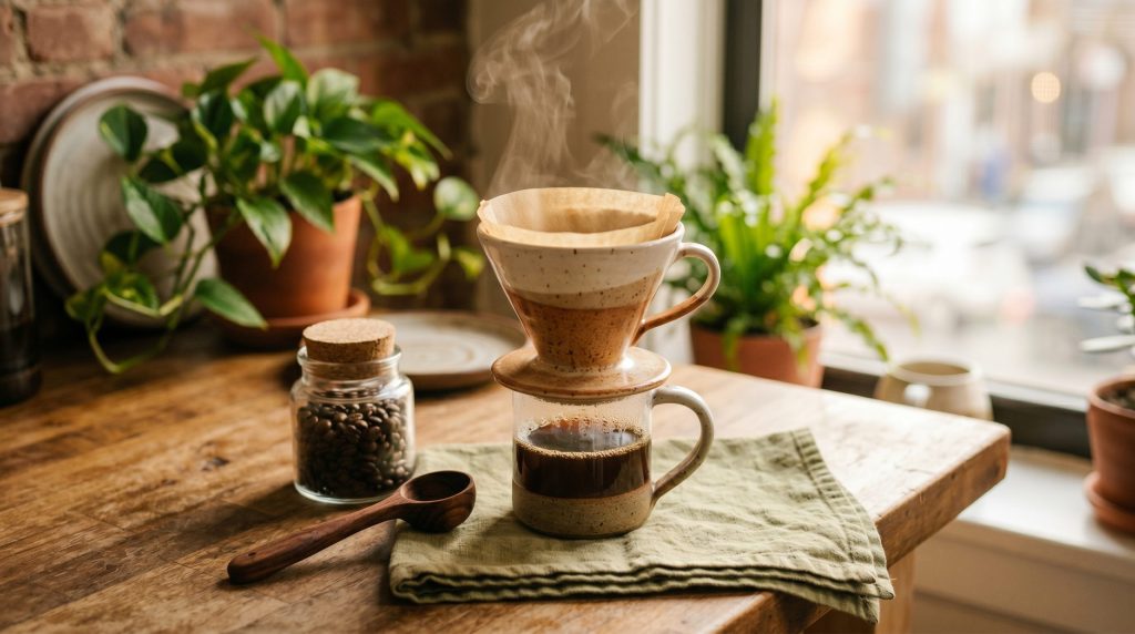 My 5-Step Sustainable Morning Routine for a Mindful, Calming Day a cozy morning kitchen counter 202606100237