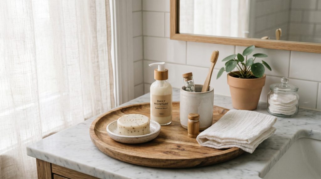 My 5-Step Sustainable Morning Routine for a Mindful, Calming Day a minimal bathroom shelf or 202606100235