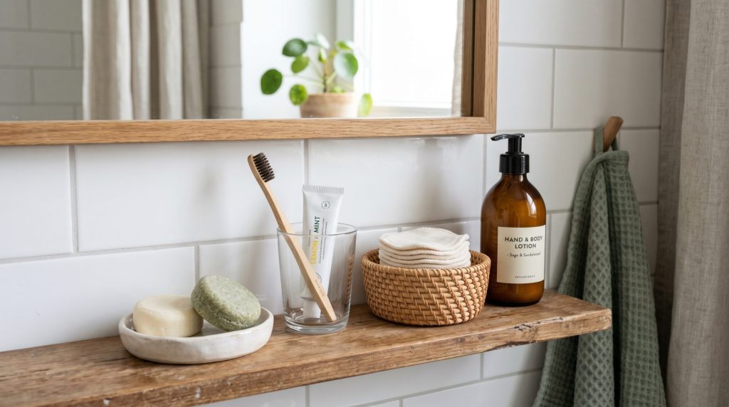 5 Aesthetic Low-Waste Habits That Are Perfect for Small Apartments a small bathroom shelf or 202606060619