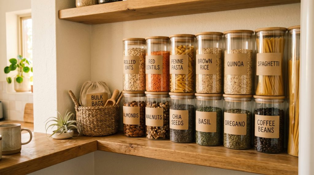 5 Aesthetic Low-Waste Habits That Are Perfect for Small Apartments an open kitchen shelf or 202606060619